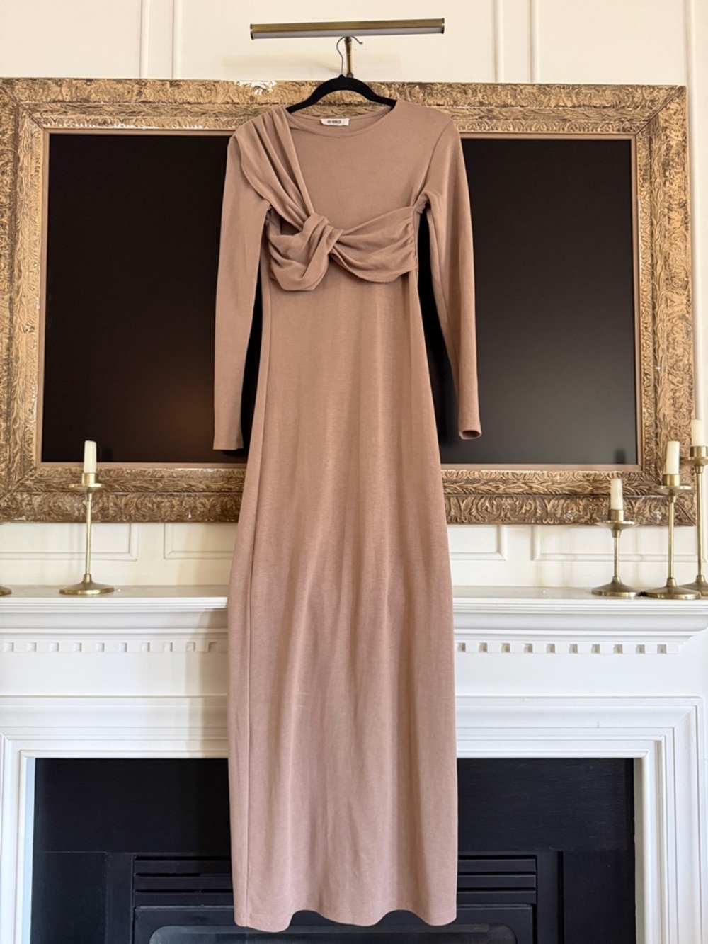 Long-Sleeve Twist-Front Maxi Dress in Taupe *SEE DESCRIPTION*